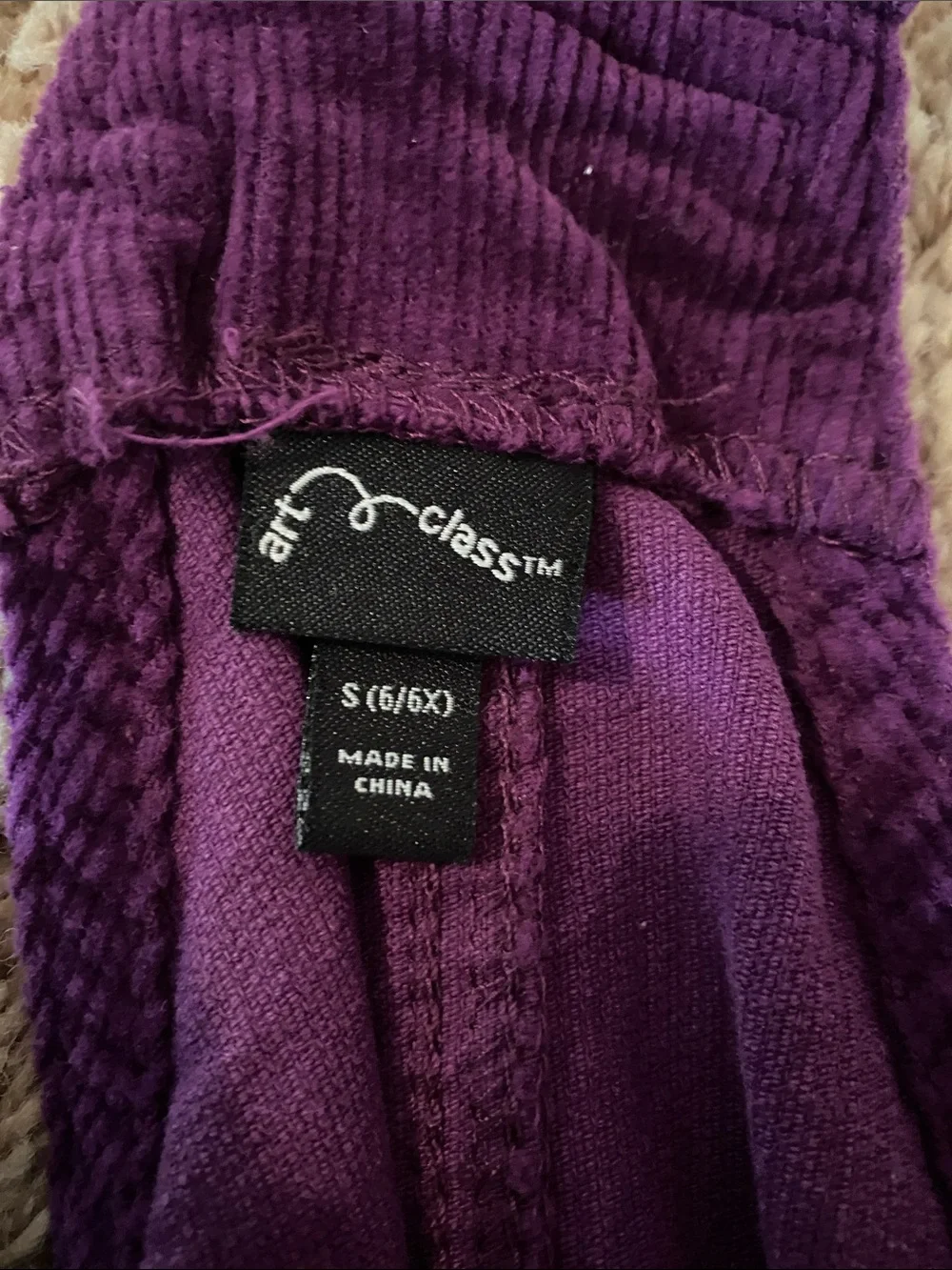 art class Purple Corduroy Overall Dress with Front Pocket